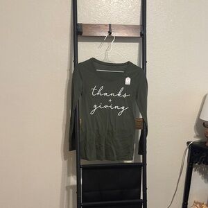 No Boundaries Olive Long Sleeve Tee with 'Thanks + Giving' Print